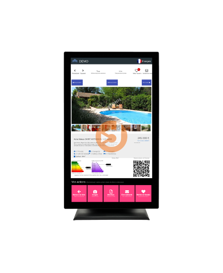 borne avec écran tactile pour affichage annonces d'agence immobilière